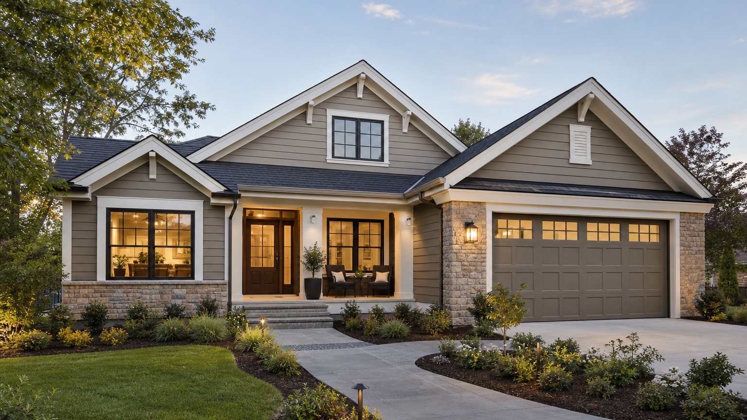 AI exterior design from photo showing a finished modern curb appeal makeover
